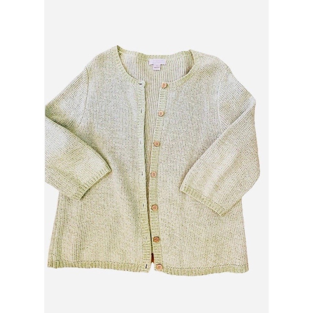 Christopher Banks Cardigan Sweater Sz L  Green 3/4‎ Sleeve Boho Grannycore